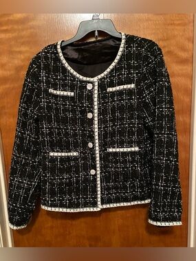 Shein Black and White Faux Tweed Jacket